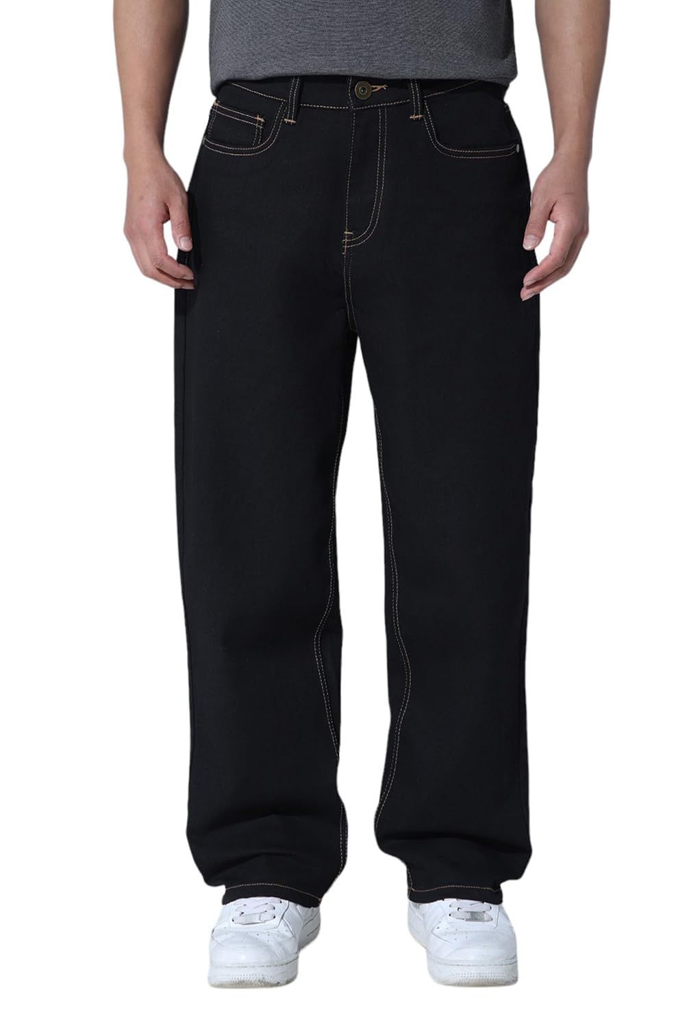 Hubberholme Men Black Cotton Relaxed Fit Mid-Rise Jeans