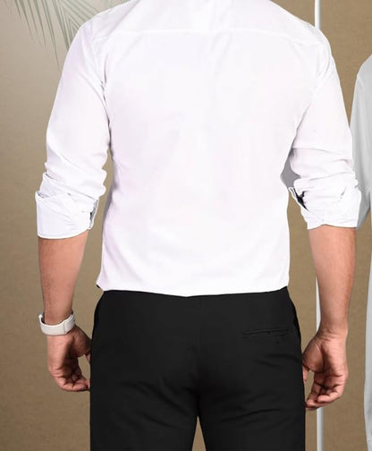 Pinkmint Men Cotton Soild Spread Collar Long Sleeve Shirt Formal Wear White