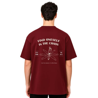 Nobero MenS Graphic Print Oversized Fit T-Shirt (1M-Twrt-C1005-Bs_Find Oneself-Wine Red