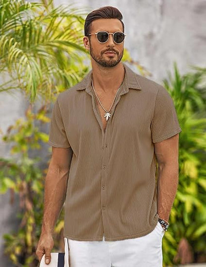 CB-COLEBROOK Mens Casual Shirts Short Sleeve Button Down Loose Fit Shirt for Men Wedding Beach Fashion Shirt (in, Alpha, 2XL, R