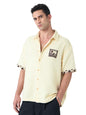 The Souled Store Oversized Shirt: Scenic Men and Boys Short Sleeves Collared Neck Button Front Off White Embroidered Cotton Over