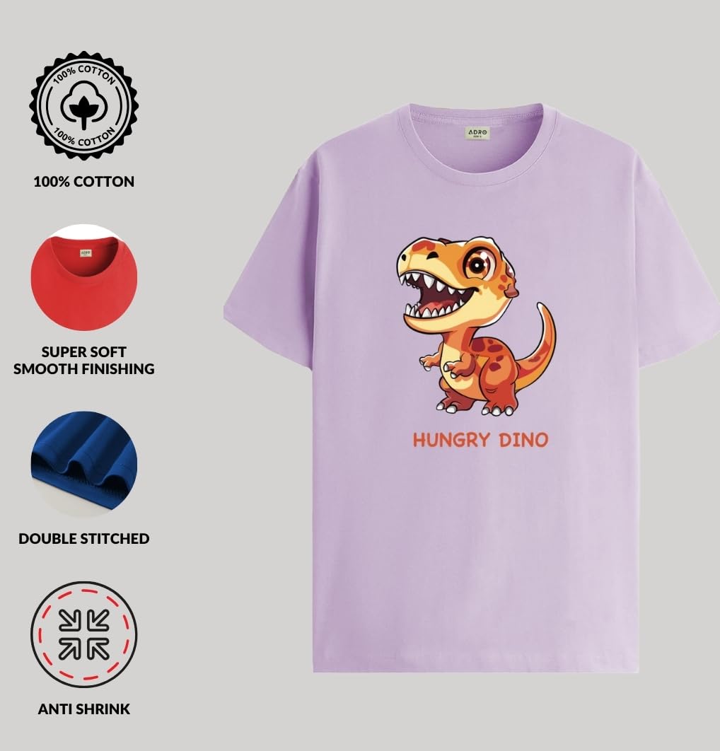 ADRO T Shirts for Boys & Girls || Dinosaur Printed T-Shirt || Ages 3-14 || 100% Cotton Round Neck Tshirt for Boys & Girls||KRN-D