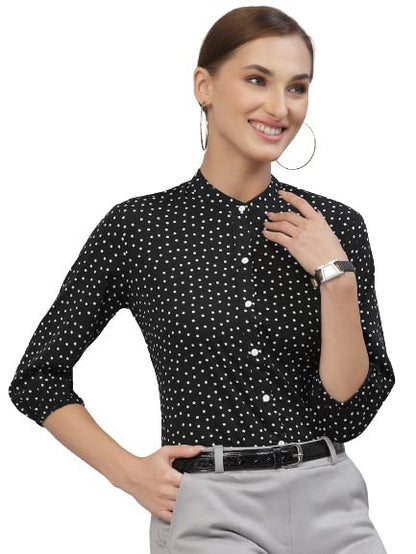 Style Quotient Women Black and White Polka Dot Printed Polyester Formal Shirt