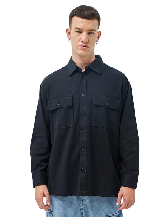 Bewakoof MenS Solid Oversized Fit Full Sleeve Collared 100% Cotton Shirt_ 604428 Black M