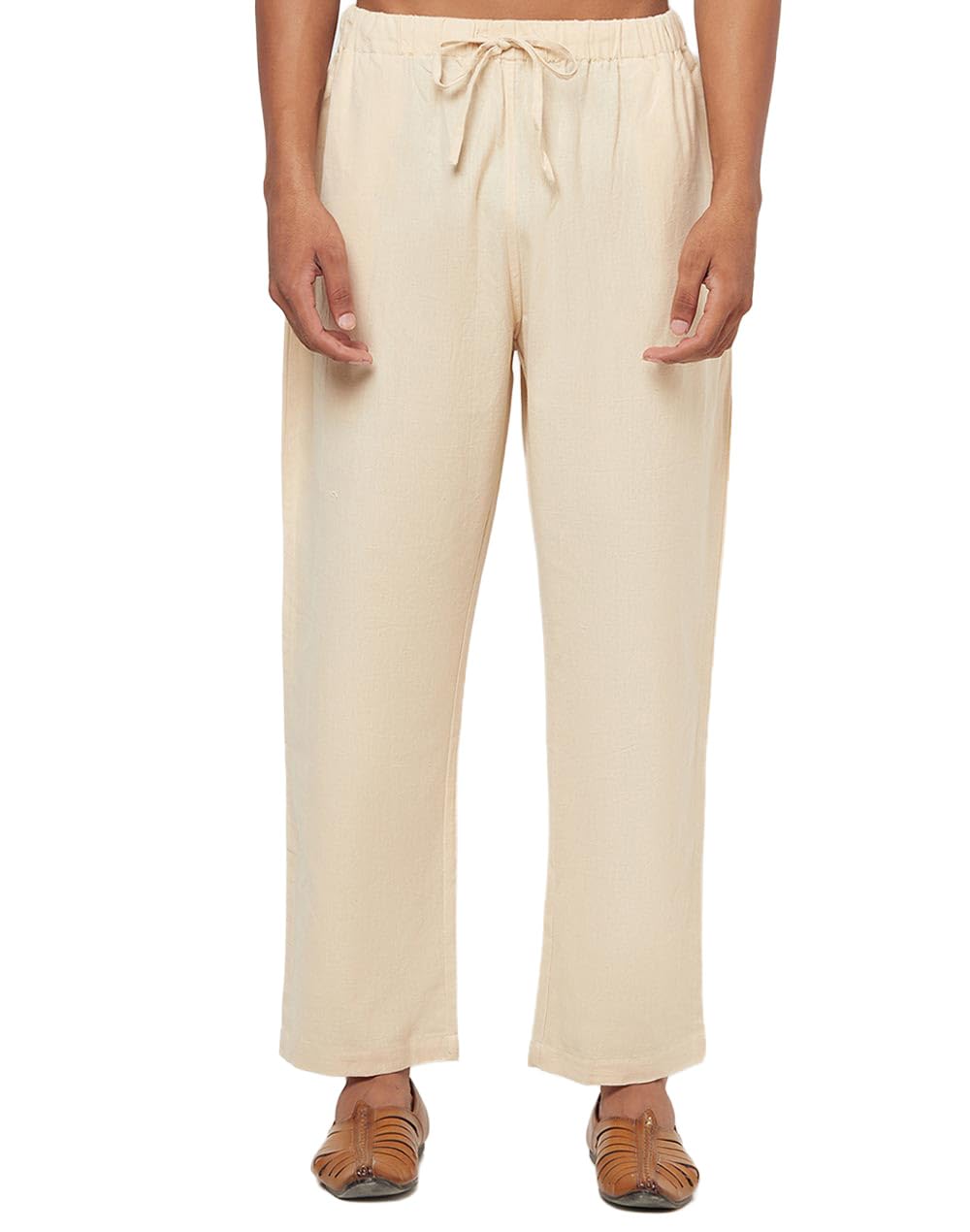 Fabindia Men's Beige Cotton Solid Comfort Fit Pyjama