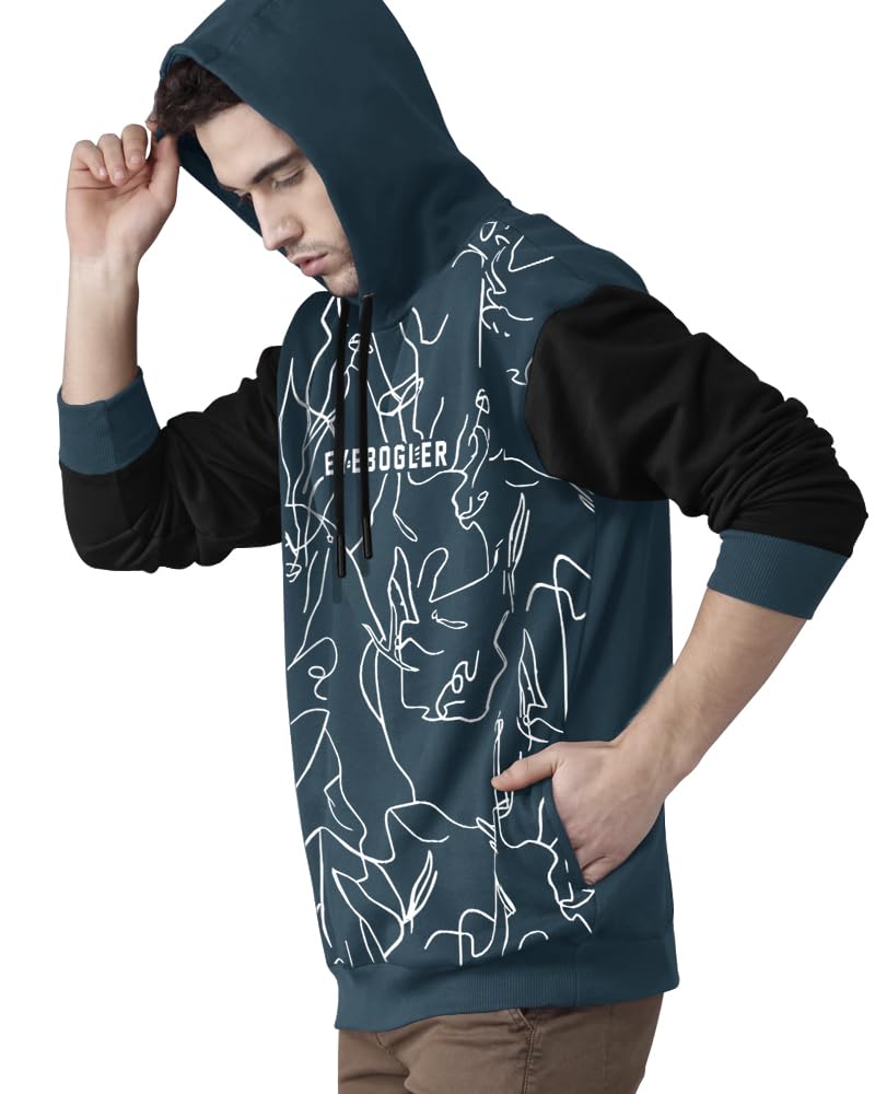 Noble Monk MenS Printed Cotton Blend Hooded Neck Sweatshirt | Full Sleeves | Casual Hoodie For Men