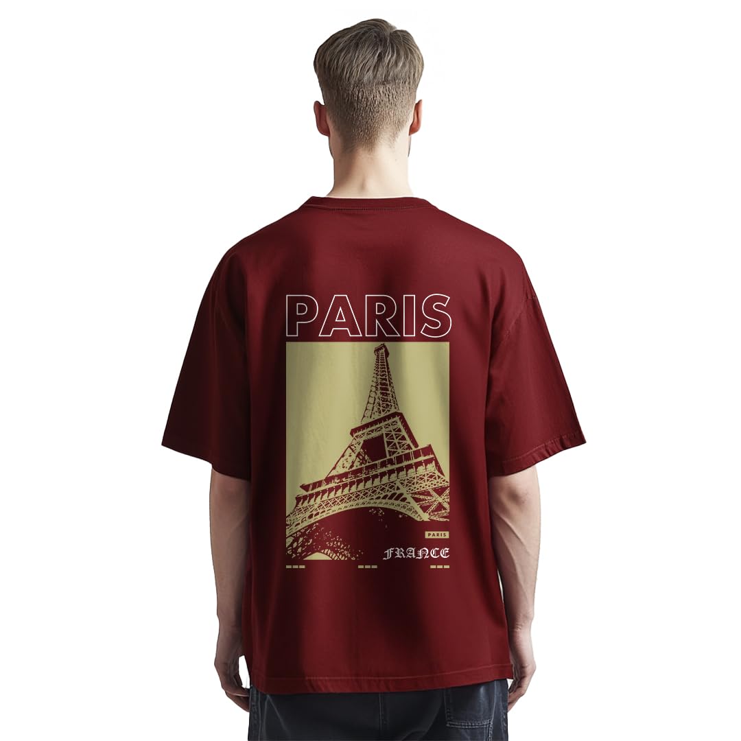 Nobero MenS Graphic Print Oversized Fit T-Shirt (1M-Twrt-C0838-Pal_Wine Red