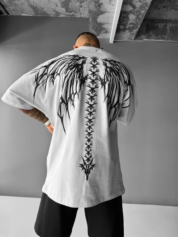 Thalasi Cotton Aesthetic Oversized Tshirt For Men - White T Shirt For Mens Stylish | Half Sleeve Oversize Fit Round Neck Tshirts