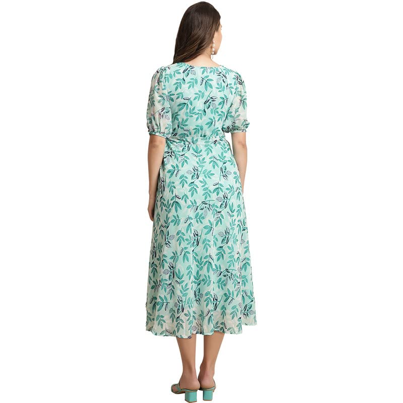 Preneum WomenS Maxi Fit & Flare Latest Style Print Georgette Regular Sleeves Casual Summer Maxi | Festival & Occasion, Sky Blue