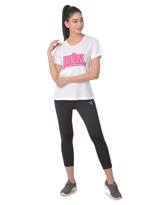 Clovia Womens Cotton Comfort Fit Activewear Sports T-Shirt (AT0138A18_White_XL)