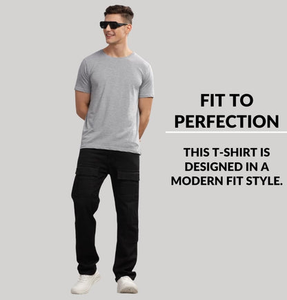 ADRO Men's Solid Regular Fit T-Shirt (RCM3-PLN-OL-WH-GR_Olive,White,Grey