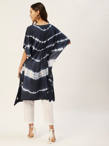 anubhutee Women's Viscose Rayon Navy Blue Tie and Dye Printed Kaftan Kurta