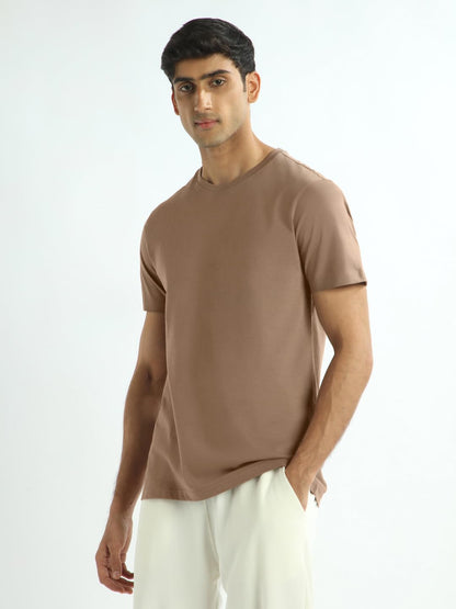 Nobero MenS Solid Regular Fit T-Shirt (1M-Twts-R0007_Taupe Gray