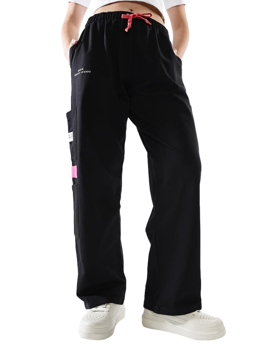 Hubberholme Women Printed Jogger High-Rise Casual Track Pants 16 Black