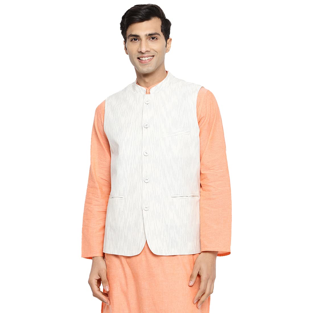 Fabindia Men's Off White Cotton Woven Vest (102978201