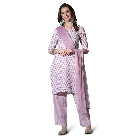 DHRUVI TRENDZ Women's Cotton Blend Floral Kurta Set with Dupatta | Kurta Set | Festive Kurta Set | Regular Fit Kurta