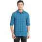 Turtle Men Blue Cotton Blend Checked Slim Fit Casual Shirts