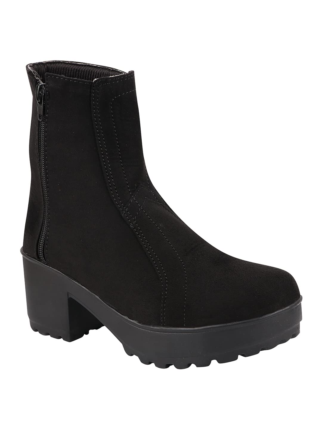 Shoetopia Girls Black Casual Solid Mid Top Heeled Boots