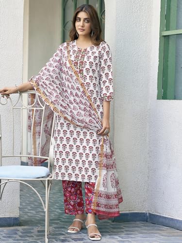 Sanisa WomenS Rayon Blend Floral Printed Straight Kurta With Pant And Dupatta Set| Ethnic Set | Suit Set | Kurta Set(129Kbd1394