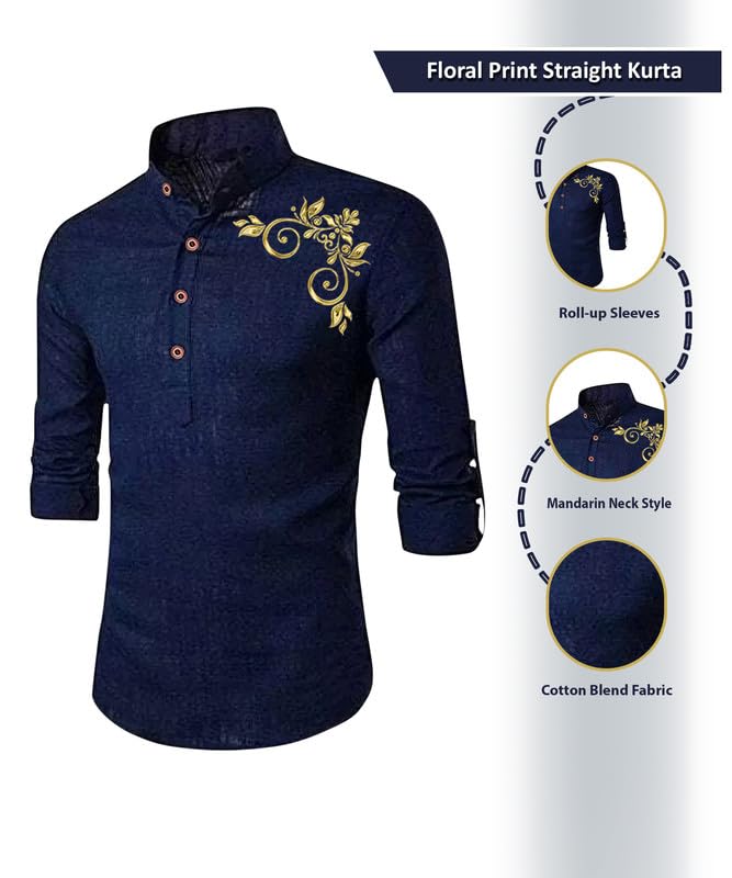 Deelmo Full Sleeve Short Kurta Shirt With A Trendy Mandarin Collar Crafted From A Premium Cotton Blend For Comfort Ideal For Men