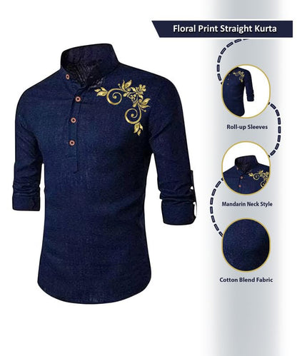 Deelmo Full Sleeve Short Kurta Shirt With A Trendy Mandarin Collar Crafted From A Premium Cotton Blend For Comfort Ideal For Men