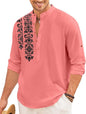 ROYALSCOUT Mens Regular Fit Stylish Embroidered Design Cotton Blend Full Sleeve Short Straight Kurta Shirt Peach