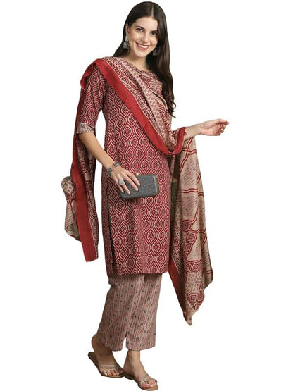 Pinkmint Kurta Set For Women Ll Cotton Flower Printed Straight Kurta & Pant With Fancy Duppata Ll Wedding Ll Formal Ll Party (Pa