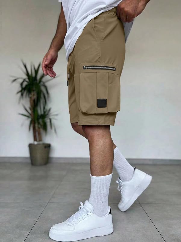 SMOWKLY Authentic Mens Cotton Classic Cargo Shorts || Elastic Waist & 4 Pockets || Regular Fit Above Knee Length Chino Half Pan