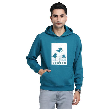Turtle Men Knitted Teal Blue Printed Casual Sweatshirts