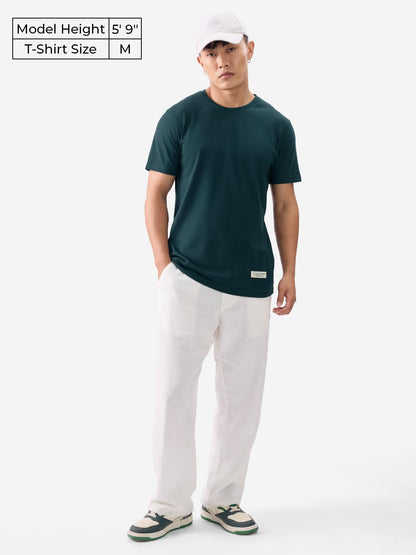 The Souled Store Solids: Emerald Green Men and Boys Short Sleeves Round Neck Regular Fit Cotton T-Shirts