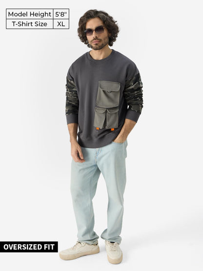 The Souled Store Black Ops Men and Boys Long Sleeve Round Neck Grey Oversized Fit Sweatshirts Oversized Sweatshirts for Men Hood