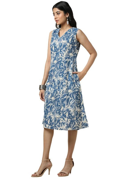 Soch Womens Beige Cotton Slub Floral Print Dress
