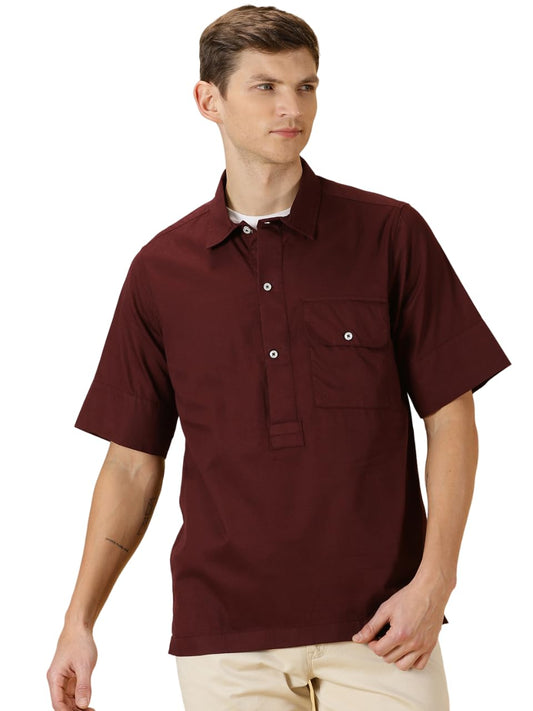 Thomas Scott 100% Cotton Spread Collar Half Sleeve Casual Tshirt for Mens Maroon