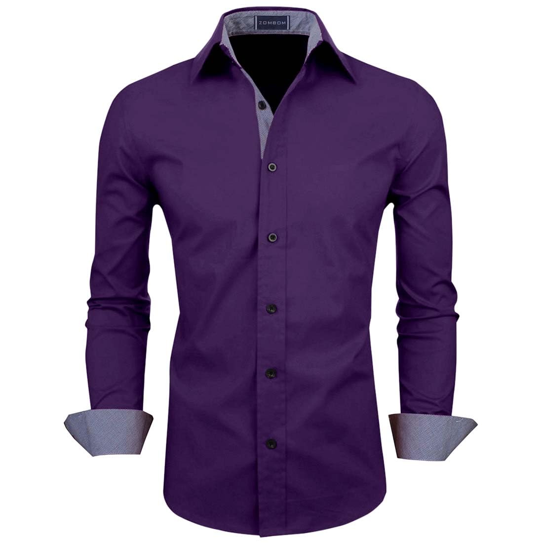 Zombom MenS Classic Cotton Blend Regular Fit Full Sleeve Spread Collar Casual Shirt For Men Purple