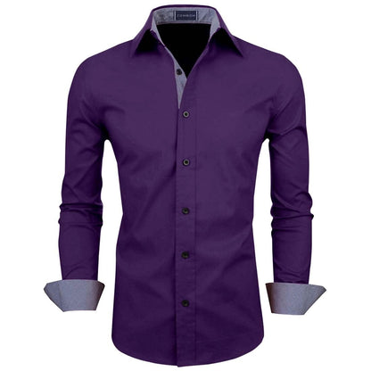 Zombom MenS Classic Cotton Blend Regular Fit Full Sleeve Spread Collar Casual Shirt For Men Purple