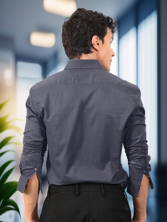 Pinkmint Mens Long Sleeve Button Down Shirt for Men Collared Casual Formal Soild Shirt Grey-Purple