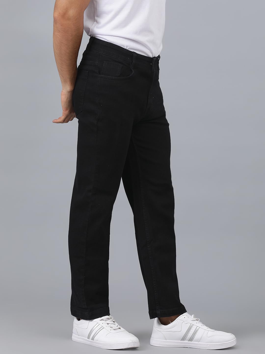 Kotty MenS Regular Mid Rise Solid Black Jeans