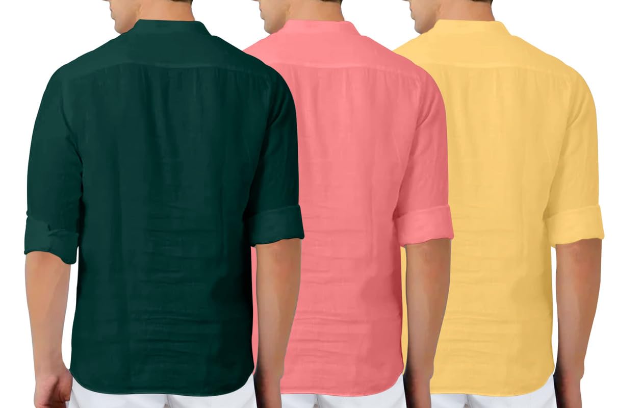 Finivo Fashion MenS Cotton Blend Regular Fit Solid Combo Kurta Shirt Pack Of 3