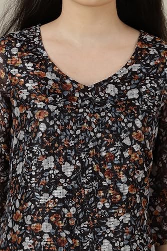 Aurelia WomenS Floral Printed Straight Kurta | V-Neck Kurta For Women | Printed Kurta For Women | Beautiful Regular Fit Kurta Fo