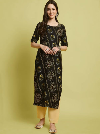 Pinkmint Elegant Printed Crepe Kurta And Pant Set For WomenS Ll Fashionable Kurti Combo Set Ll Stright Round Neck Kurti (Pack O