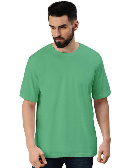 Veirdo Mens Cotton Short Sleeve Round Neck Oversized Fit Solid Sea T-Shirt Men