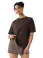The Souled Store Solids: 100% Cotton Deep Brown Women & Girls Short Sleeve Round Crew Neck Oversized T-Shirts
