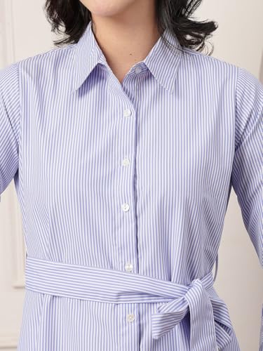 Style Quotient Women Striped Formal Shirt Dress Blue