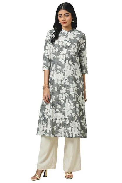Soch Womens Grey Muslin Floral Print Kurta