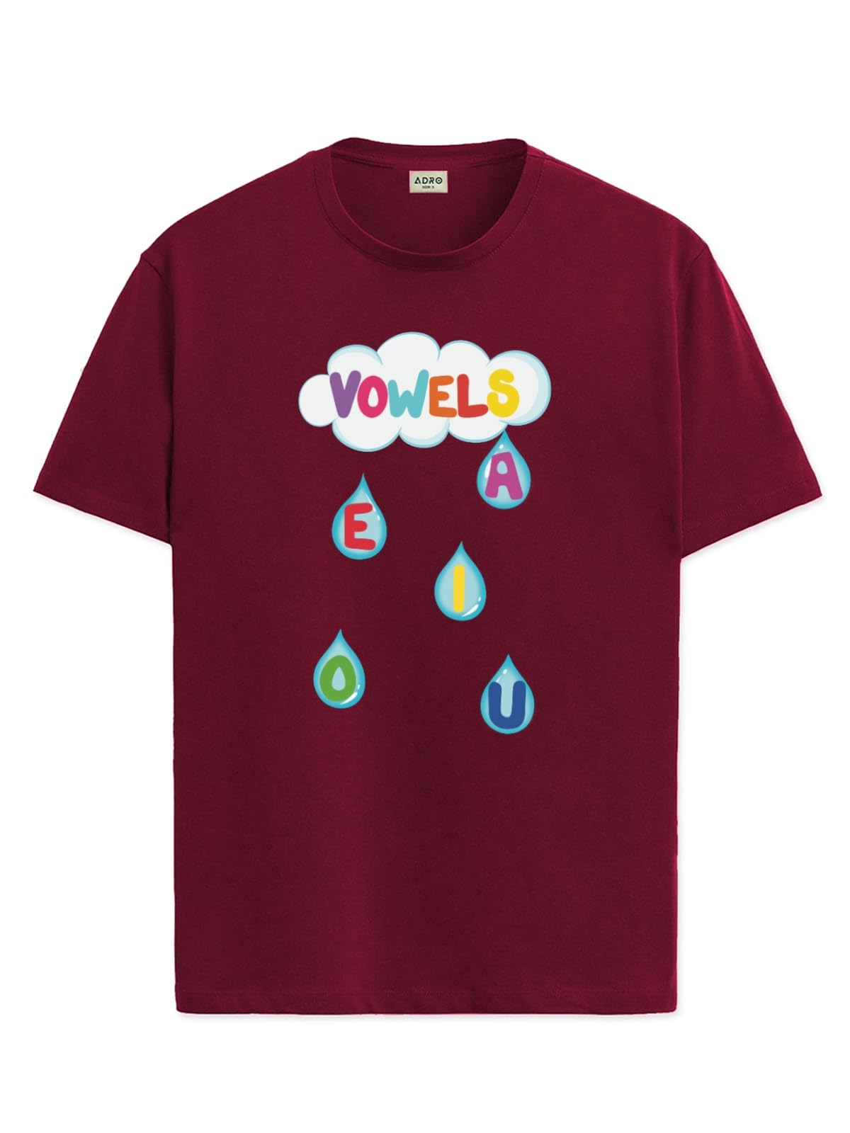 ADRO T Shirts for Boys & Girls || Vowels Learning Printed T-Shirt || Ages 3-14 || 100% Cotton Round Neck Tshirt for Boys & Girls