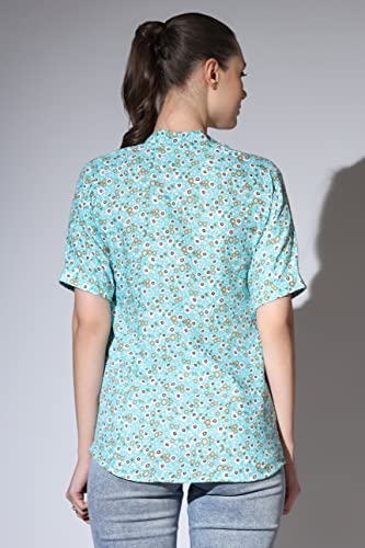 Greciilooks Western Top For Women - Woven Flower Printed Design & Split V Neck Short Stand Collar Top For Girls Suitable For Wor