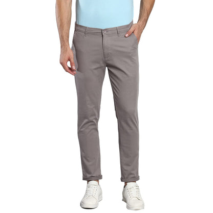Dennis Lingo Solid Cotton Mens Casual Trouser, Tapered Fit, Mid Rise, Stretchable Ankle Length Chino Trousers Graphite Grey
