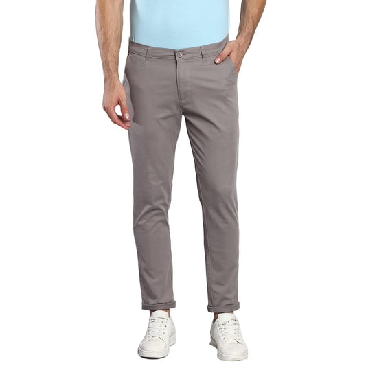 Dennis Lingo Solid Cotton Mens Casual Trouser, Tapered Fit, Mid Rise, Stretchable Ankle Length Chino Trousers Graphite Grey