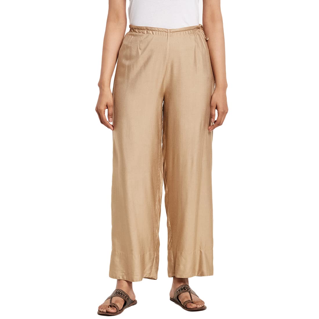 Fabindia Women Silk Tie Up Ijar Pant Viscose_Xs Beige