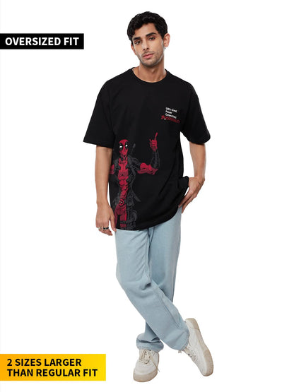 The Souled Store Official Deadpool: Great Irresponsibility Men and Boys Oversized fit Graphic Half Sleeve Cotton Black Color Ove